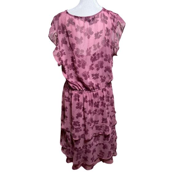 Simply Vera Sz XL Mauve Tiered Ruffled Flutter Sleeves Lightweight Fabric Dress - Picture 2 of 5